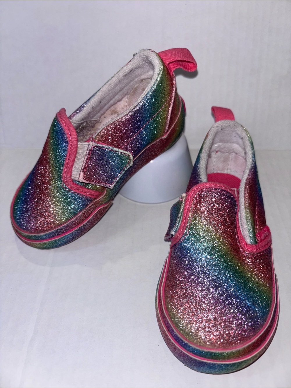 Vans Kids Rainbow Glitter Slip-On Sneakers with Pink Trim